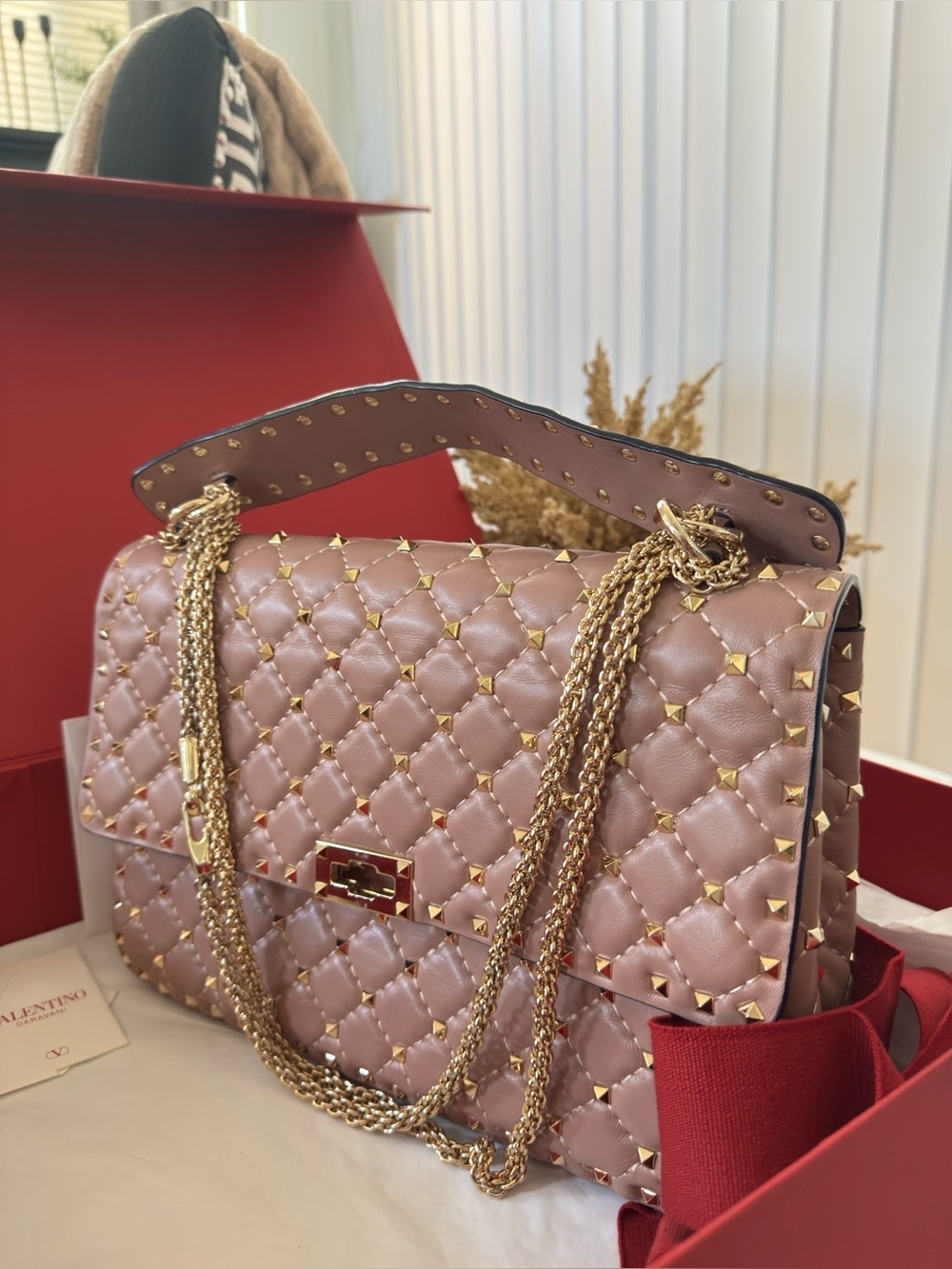 Valentino Nappa Quilted Rockstud Shoulder Bag with Gold Hardware - Picture 1 of 15